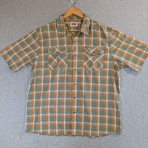 Wrangler Western Plaid Shirt Men's XL Brown Green Short Sleeve